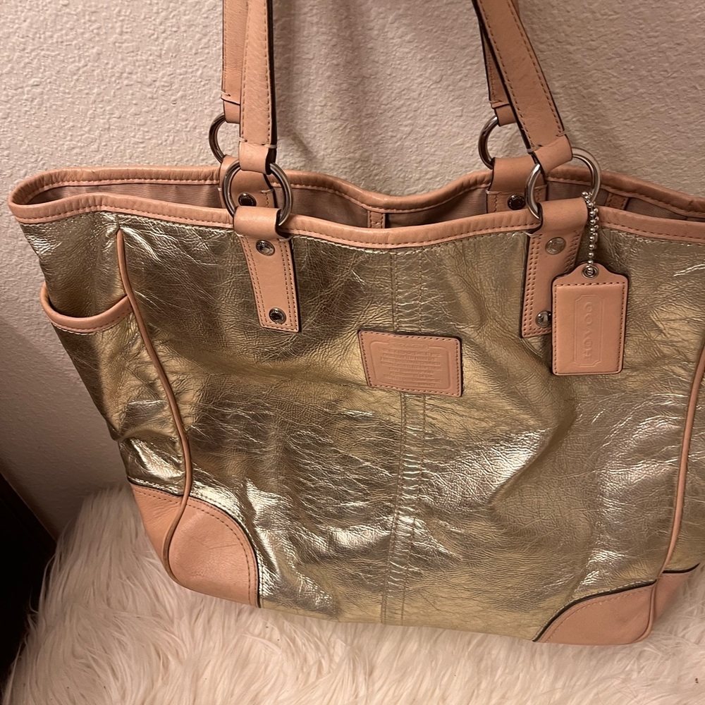 Gold and Tan leather Tote Bag